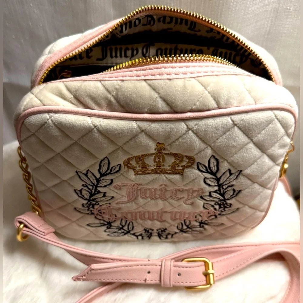 NEW Juicy Couture White Fuzzy Quilted Crossbody Bag